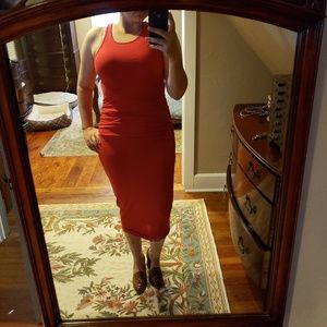 Michael stars red cotton ruched dress